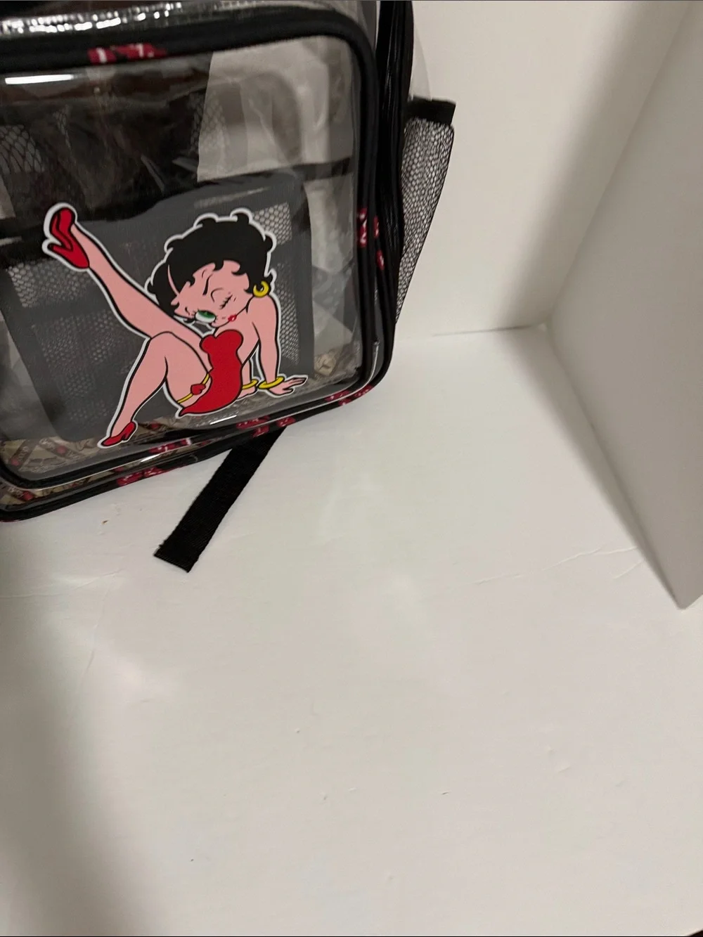 Betty Boop Large Clear Backpack with Black Trim and Red Graphic